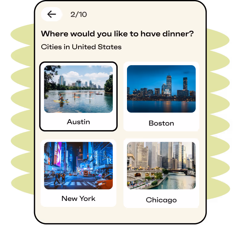 City list for dinner locations